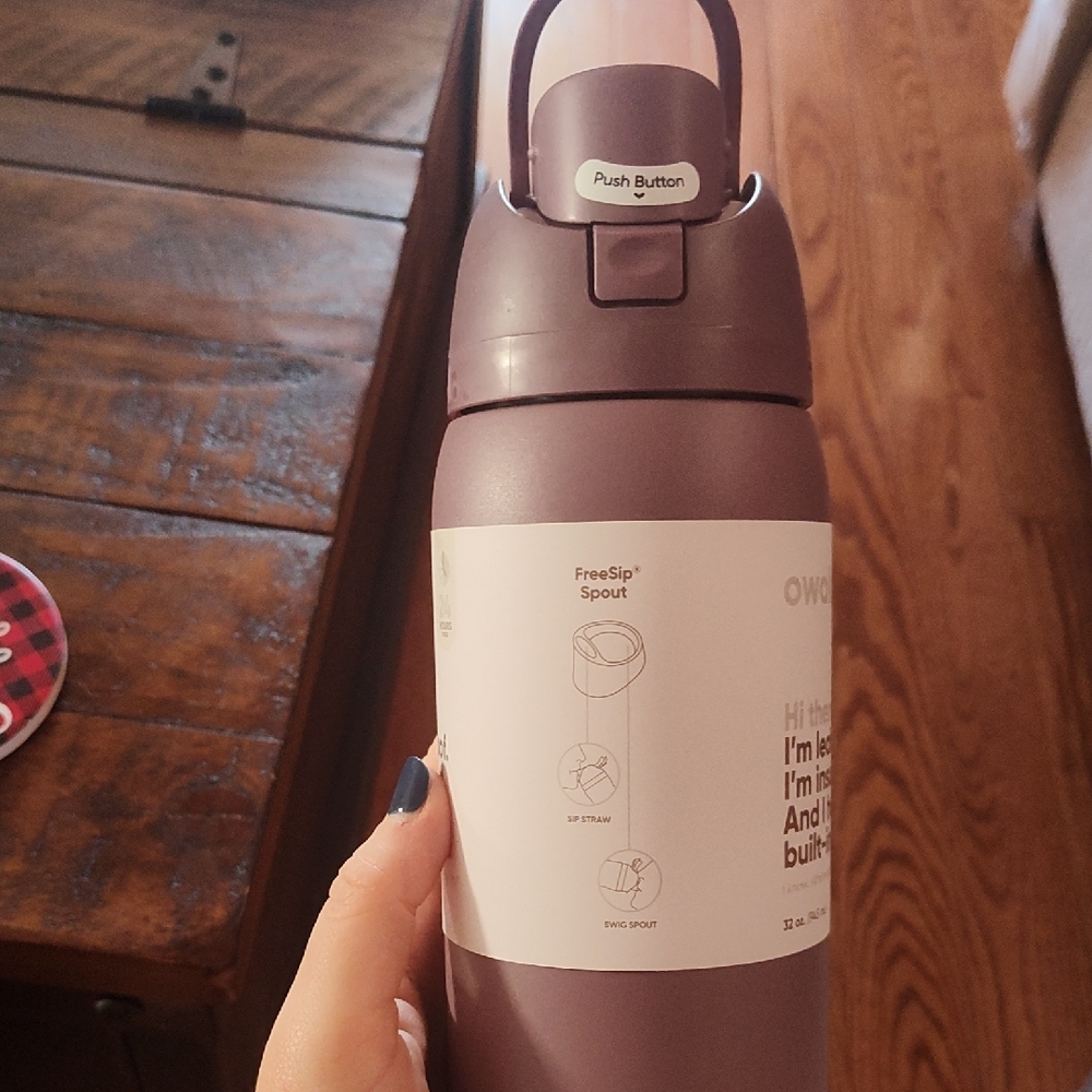 Purple Water Bottle with Push Button Lid